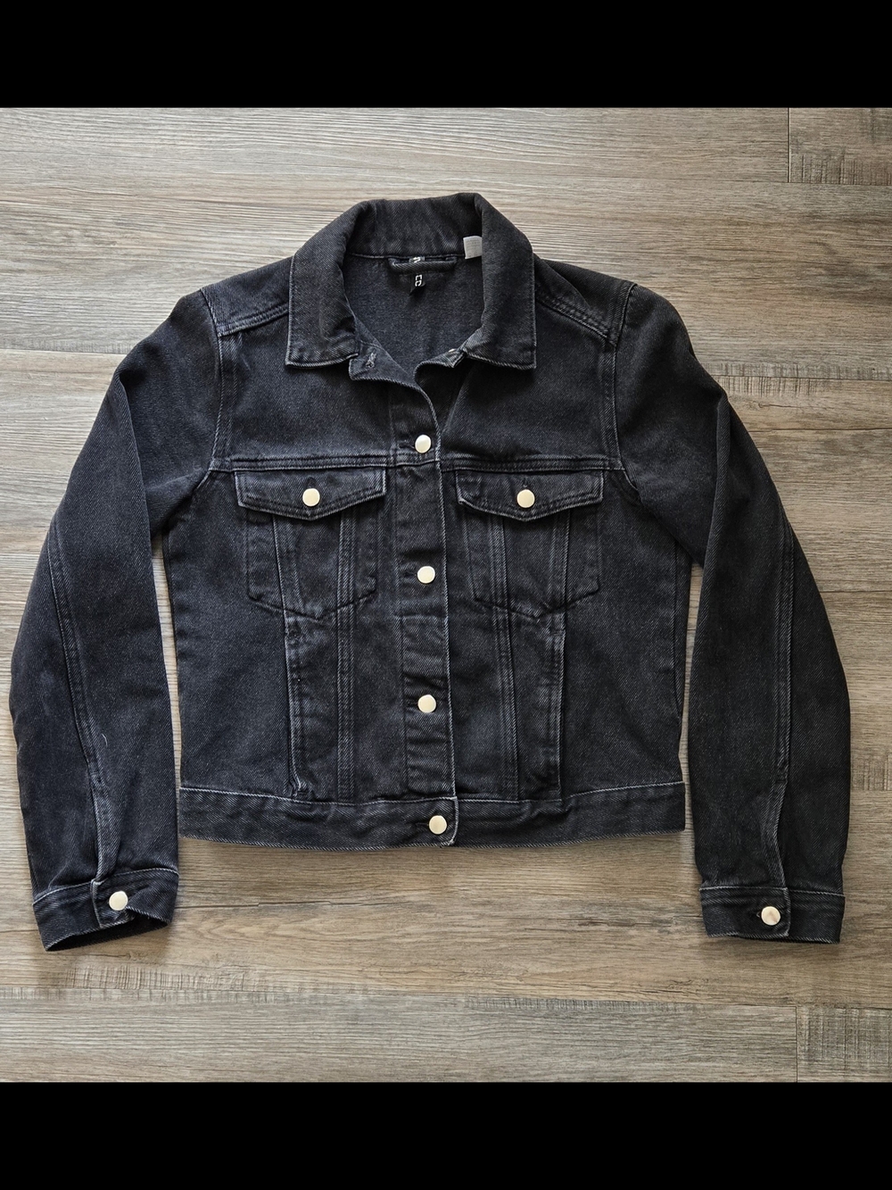 Divided Black Washed Cropped Denim Jacket with Silver Buttons